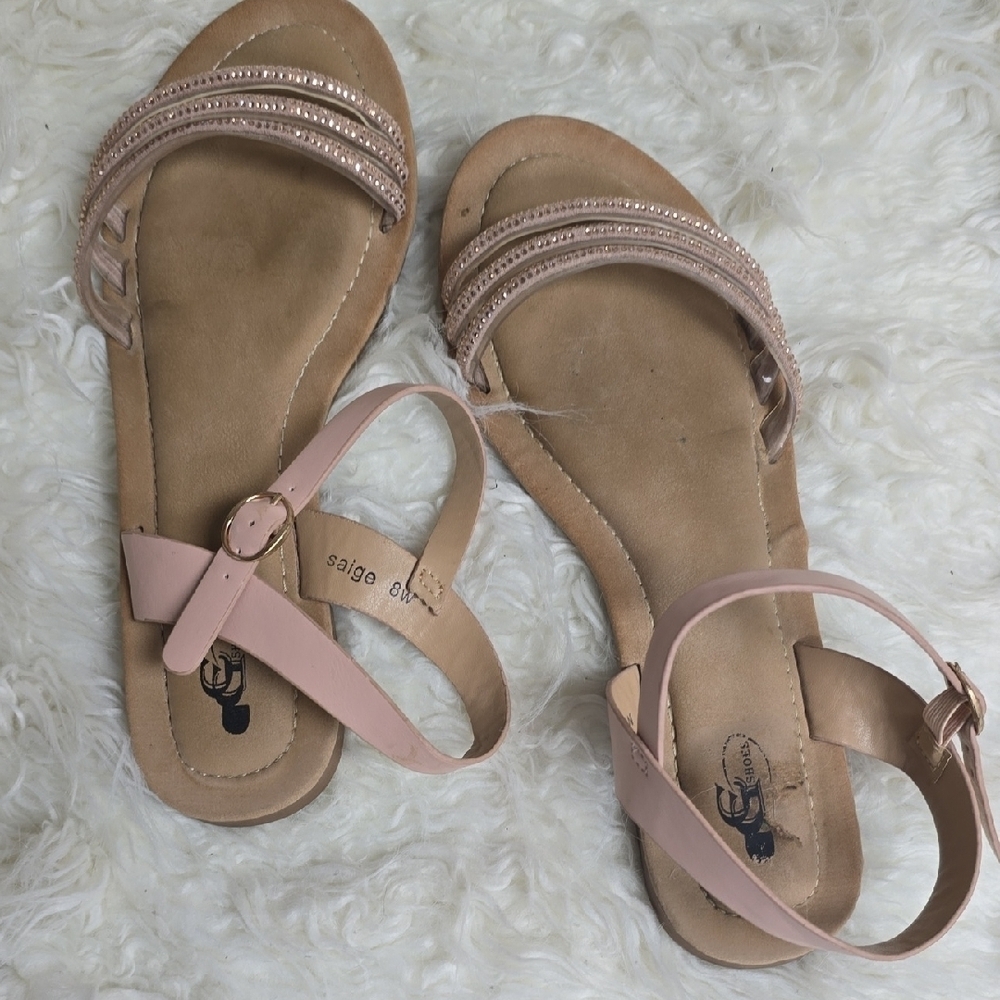 Chic Pink and Tan Sandals with Secure Ankle Strap - Picture 9 of 10